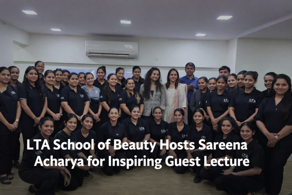 Sareena Acharya with students during guest lecture at LTA School of Beauty, Thane