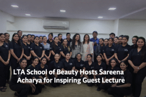 Sareena Acharya with students during guest lecture at LTA School of Beauty, Thane