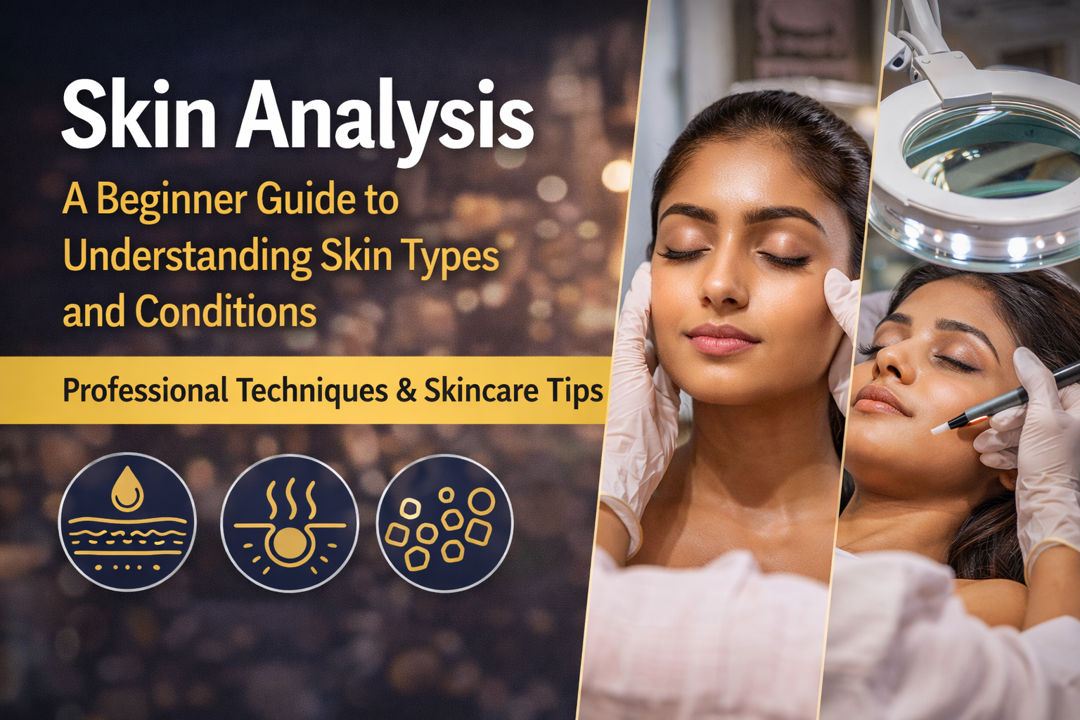 Professional skin analysis being performed using magnifying lamp, illustrating beginner guide to skin analysis and skincare assessment.